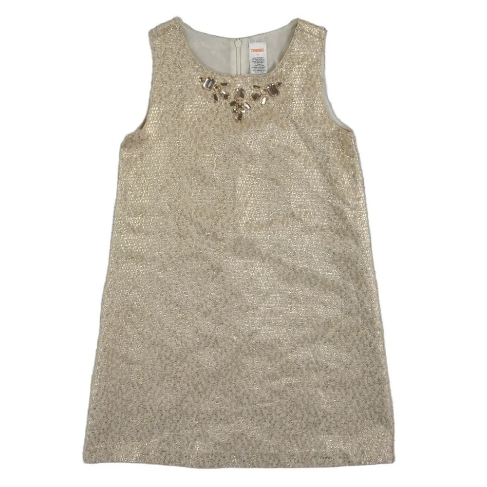 Gymboree Shift Dress Girls Size 8 Gold Metallic Gemstone Holiday Party